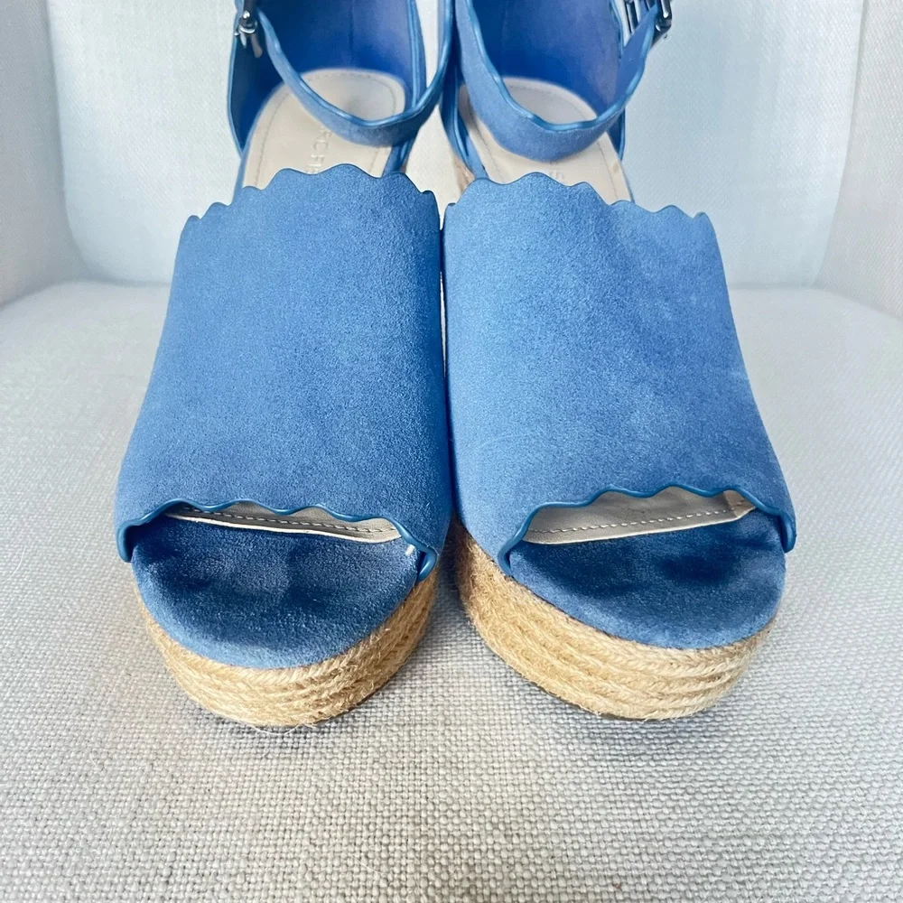 Marc Fischer blue suede wedge ankle strap 8 - Picture 2 of 9